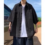 ブラック | 半袖デニムシャツメンズ オーバーサイズ服 | AsaAura
