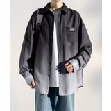 ブラック | グラデーション長袖シャツメンズオーバー服 | AsaAura