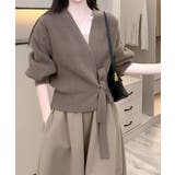 モカブラウン | ニットトップス カシュクールニット 韓国 | Miniministore