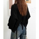 ブラック | ケーブル編みニットトップス バックリボン | Miniministore