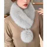 グレー | ポンポン付きフェイクファーマフラー暖かい | Miniministore