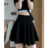 ブラック | 韓国風サーキュラースカート ウエストゴム | ANGELCLOSET