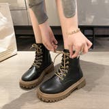 ブラック | 厚底ショートブーツ 韓国 編み上げブーツ | ANGELCLOSET
