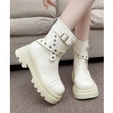 アイボリー | 厚底ショートブーツレディースベルトブーツ | Miniministore