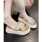 アイボリー | 厚底サンダルパール付クロスサンダル韓国風 | ANGELCLOSET
