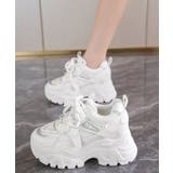 ホワイト | 韓国風厚底ダッドスニーカー美脚レディース | Miniministore