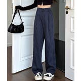 ネイビー | ストライプワイドパンツ春夏秋ロングパンツ | SUNSHINE CLOSET