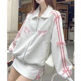 ライトグレー*ピンク | リボン付きスウェットジップアップパーカー | Miniministore