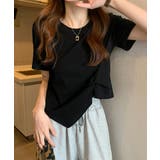 ブラック | アシンメトリーTシャツ半袖クルーネックt | Miniministore