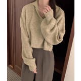 ベージュ | スキッパーニットvネック 襟付きセーター | Miniministore