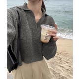 ダークグレー | スキッパーニットvネック 襟付きセーター | Miniministore