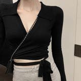 ブラック | カシュクールニット 着やせトップス 韓国 | Miniministore