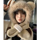 ベージュ | くまみみ帽子 マフラー付きファー帽子暖か | Miniministore