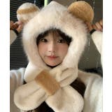 アイボリー | くまみみ帽子 マフラー付きファー帽子暖か | Miniministore