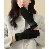 ブラック | スエード調手袋裏起毛 リボン付き手袋防寒 | Miniministore