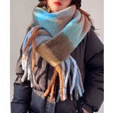 ライトブルー*ブラウン | カシミヤ風マフラーチェック柄 大判 厚手 | Miniministore