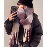 パープル*アイボリー | カシミヤ風マフラーチェック柄 大判 厚手 | Miniministore