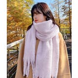 くすみパープル | ボリューム ワイドマフラーフリンジ 無地 | Miniministore