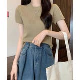 リブニットトップスサマーニット半袖春夏服 | Miniministore | 詳細画像11 