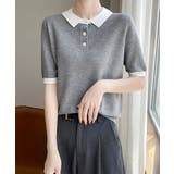 配色襟付き半袖 ポロニットトップス韓国風 | Miniministore | 詳細画像10