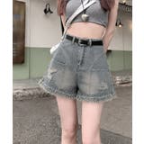 裾フリンジダメージデニムショートパンツ夏 | Miniministore | 詳細画像2 