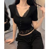 ヘンリーネックTシャツ レースレイヤード | Miniministore | 詳細画像2