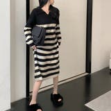ボーダーワンピース 韓国 Vネックニット | Miniministore | 詳細画像5 