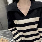 ボーダーワンピース 韓国 Vネックニット | Miniministore | 詳細画像7 