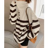 ボーダーニット 韓国 ハイネックトップス | Miniministore | 詳細画像1 