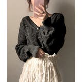 透かし編みニットカーディガンパールボタン | Miniministore | 詳細画像4 