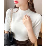 モックネック ニットトップス 五分袖韓国 | Miniministore | 詳細画像1 