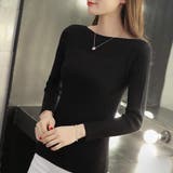 ブラック | リブ ニットトップス ボートネック 長袖 | Miniministore