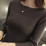 ブラウン | リブ ニットトップス ボートネック 長袖 | Miniministore