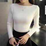 ホワイト | リブ ニットトップス ボートネック 長袖 | Miniministore