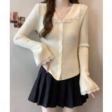 クリーム | レーストリム Vネックリブニットトップス | Miniministore