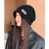 ブラック | ニット帽子 ロゴ ニットビーニー 小顔 | SUNSHINE CLOSET
