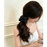 ブラック | ドット柄サテンシュシュ 大人可愛い 上品 | Miniministore
