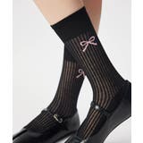 ブラック系1(小リボン) | リボンデザイン シアーソックス 美脚靴下 | Miniministore