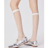 ホワイト | ドット柄 シアーハイソックス 美脚靴下 | Miniministore