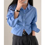 ブルー | ベーシック ショート丈長袖シャツブラウス | Miniministore