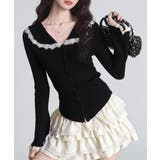 レーストリム Vネックリブニットトップス | Miniministore | 詳細画像2 