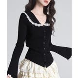 レーストリム Vネックリブニットトップス | Miniministore | 詳細画像7 