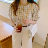 チェック柄 | ブラウス シャツ チェック柄 ボリューム袖 | Miniministore