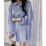 ブルー | シャツブラウス ゆったり トップス 長袖 | Miniministore