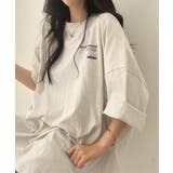 グレイッシュベージュ | オーバーサイズ 英文字ロゴ 半袖Tシャツ | ANGELCLOSET