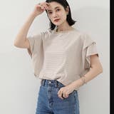 ベージュ*ボーダー | ショルダータックTシャツ レディース半袖 | ANGELCLOSET