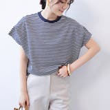 ネイビー*ボーダー | ショルダータックTシャツ レディース半袖 | ANGELCLOSET