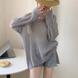グレー | ニットトップス ダメージ入り ゆったり | Miniministore