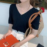 ブラック | リブニット トップス レディースニットt | ANGELCLOSET