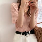 ピンクベージュ | リブニット トップス レディースニットt | ANGELCLOSET